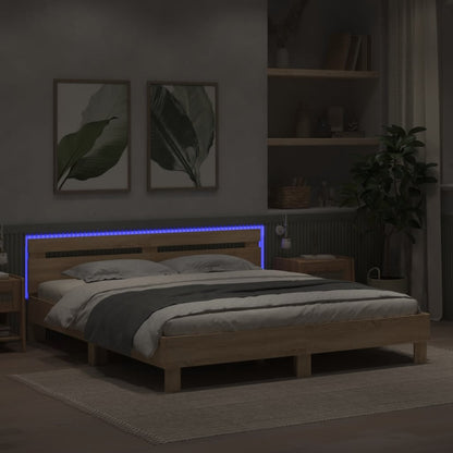 Bedframe met hoofdeinde en LED sonoma eikenkleurig 180x200 cm