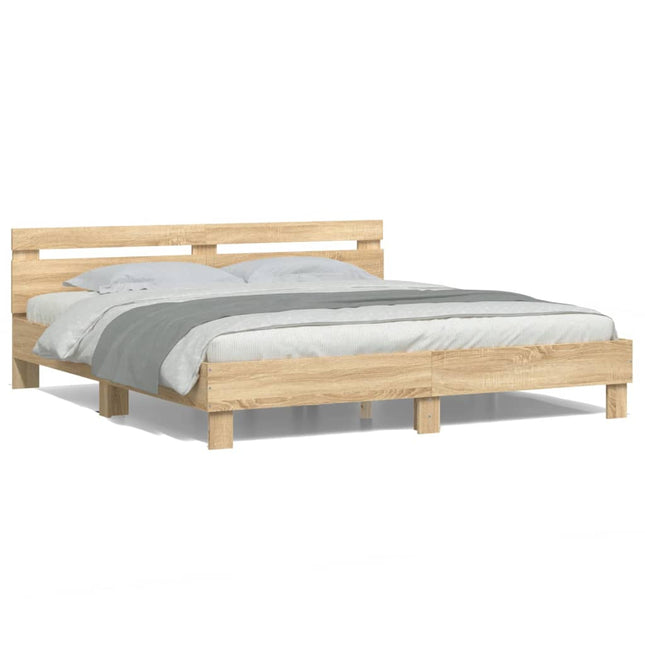 Bedframe met hoofdeinde en LED sonoma eikenkleurig 180x200 cm