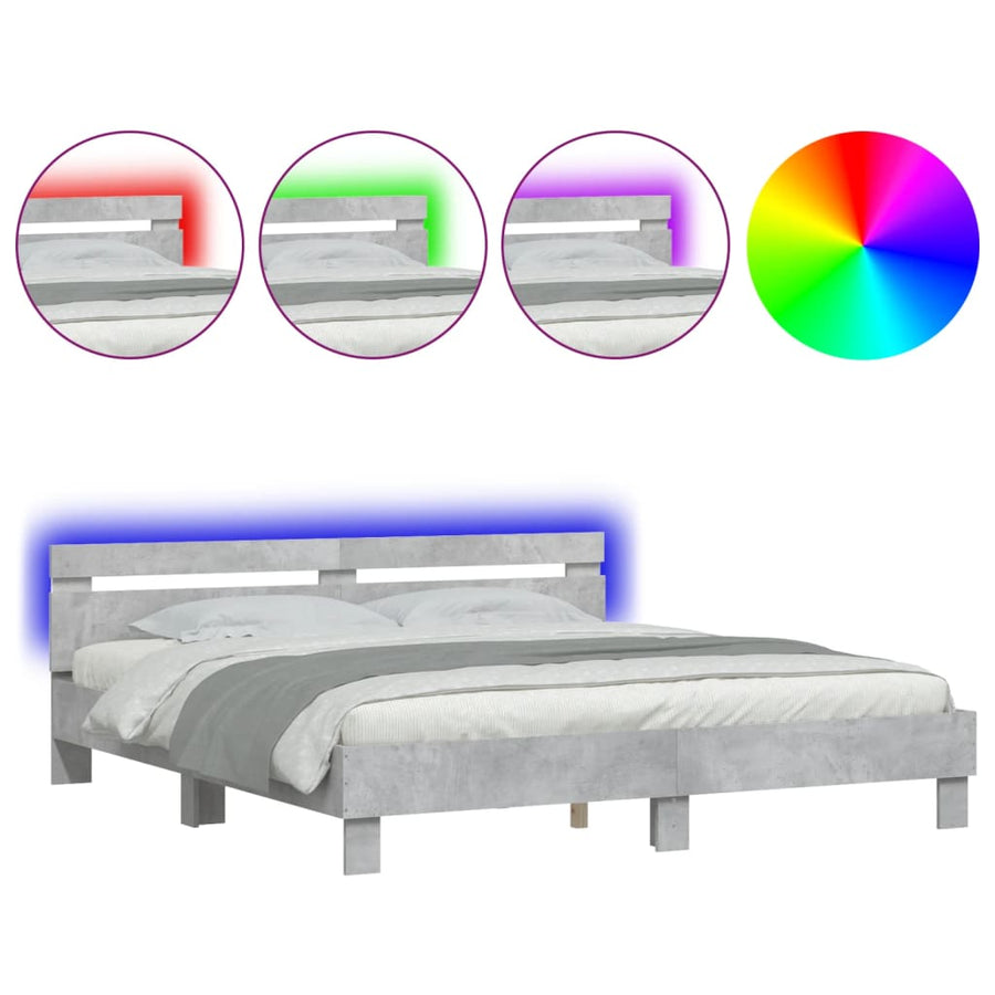 Bedframe met hoofdeinde en LED-licht betongrijs 180x200 cm