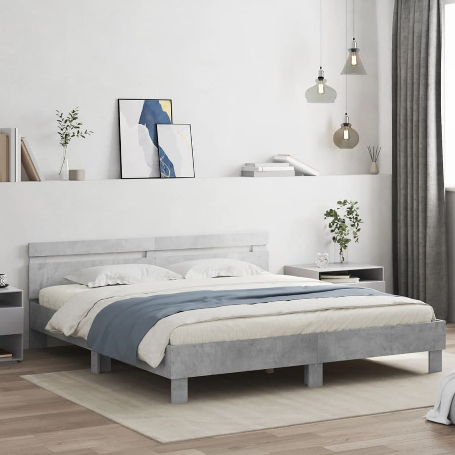 Bedframe met hoofdeinde en LED-licht betongrijs 180x200 cm