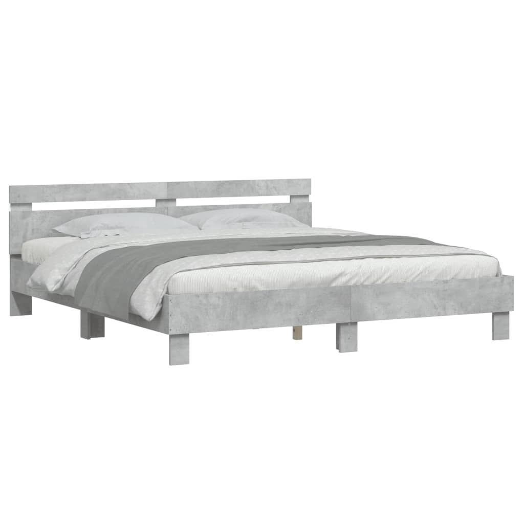 Bedframe met hoofdeinde en LED-licht betongrijs 180x200 cm