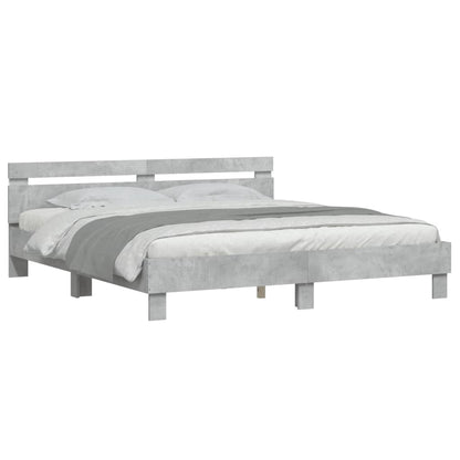 Bedframe met hoofdeinde en LED-licht betongrijs 180x200 cm