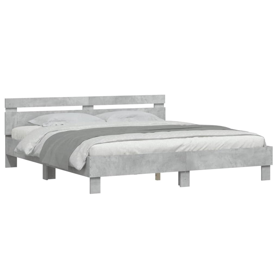 Bedframe met hoofdeinde en LED-licht betongrijs 180x200 cm