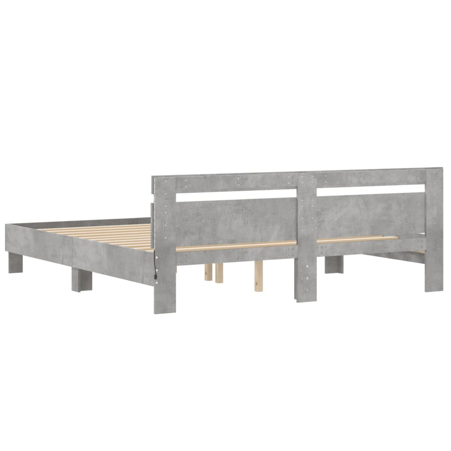 Bedframe met hoofdeinde en LED-licht betongrijs 180x200 cm