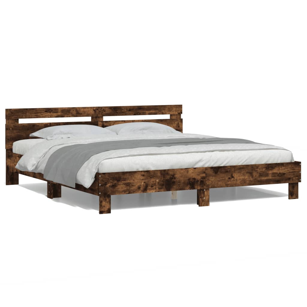Bedframe met hoofdeinde en LED gerookt eikenkleurig 180x200 cm