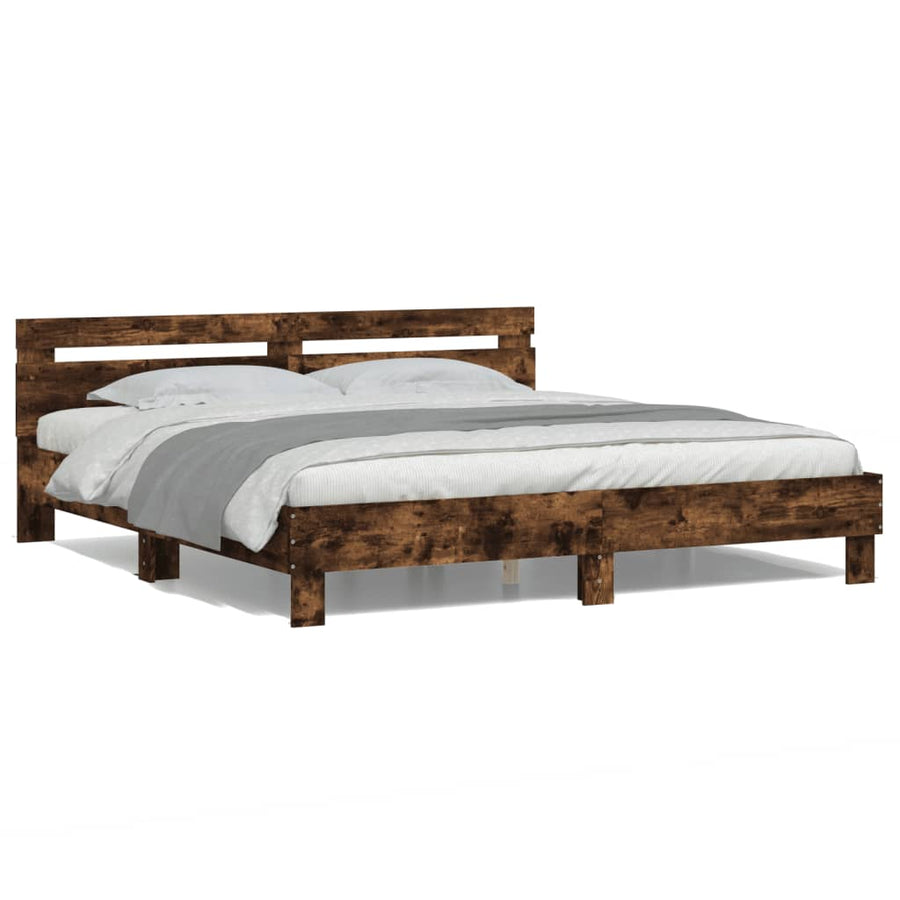 Bedframe met hoofdeinde en LED gerookt eikenkleurig 180x200 cm