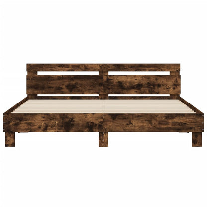 Bedframe met hoofdeinde en LED gerookt eikenkleurig 180x200 cm