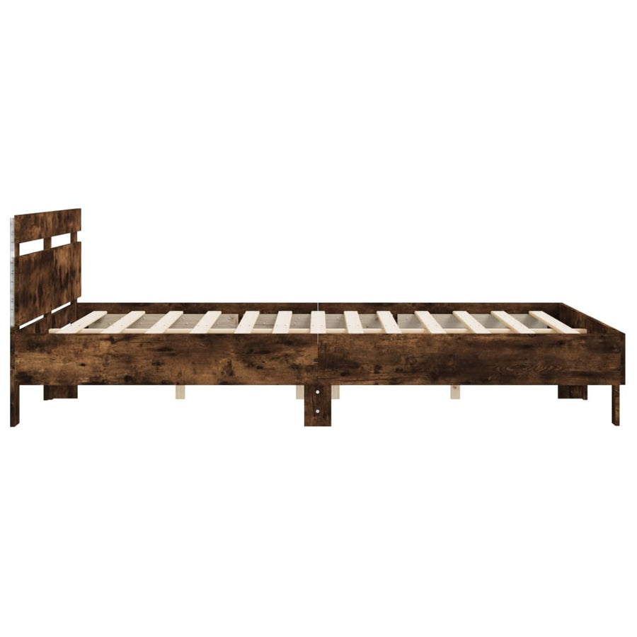 Bedframe met hoofdeinde en LED gerookt eikenkleurig 180x200 cm