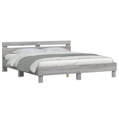 Bedframe met hoofdeinde en LED-licht grijs sonoma 180x200 cm