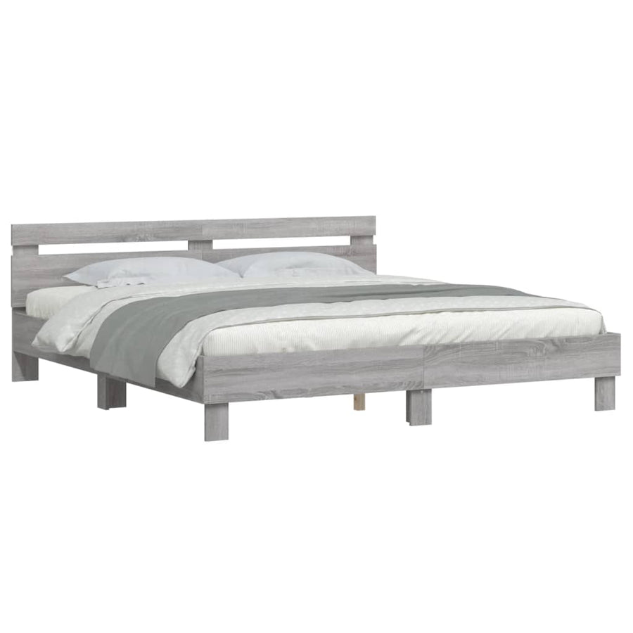 Bedframe met hoofdeinde en LED-licht grijs sonoma 180x200 cm