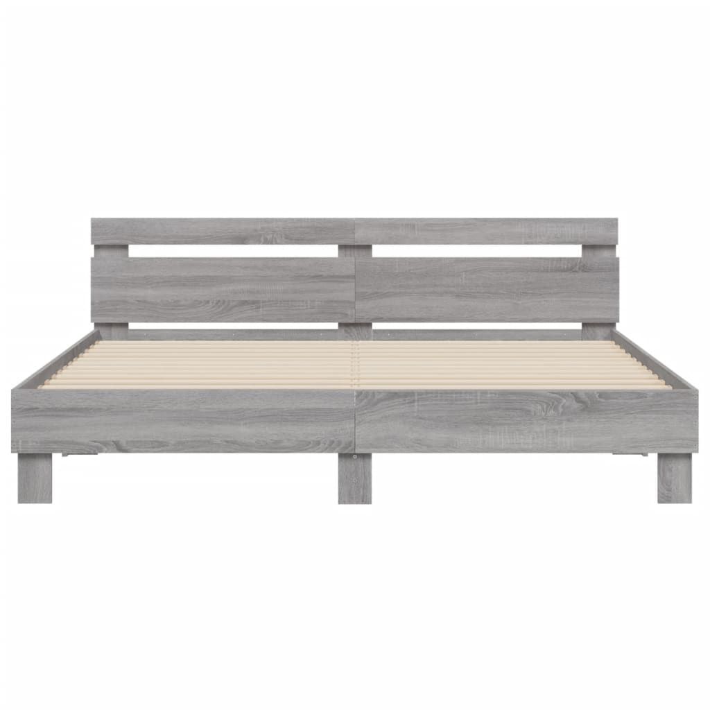 Bedframe met hoofdeinde en LED-licht grijs sonoma 180x200 cm