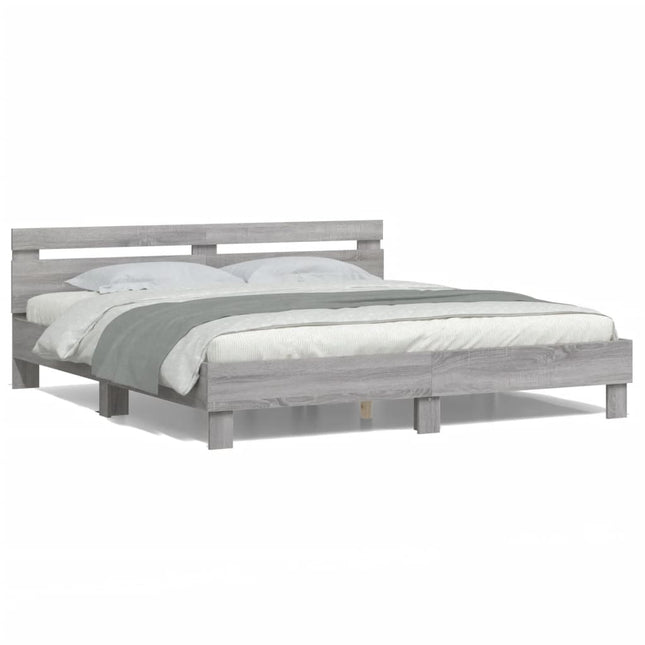 Bedframe met hoofdeinde en LED-licht grijs sonoma 180x200 cm