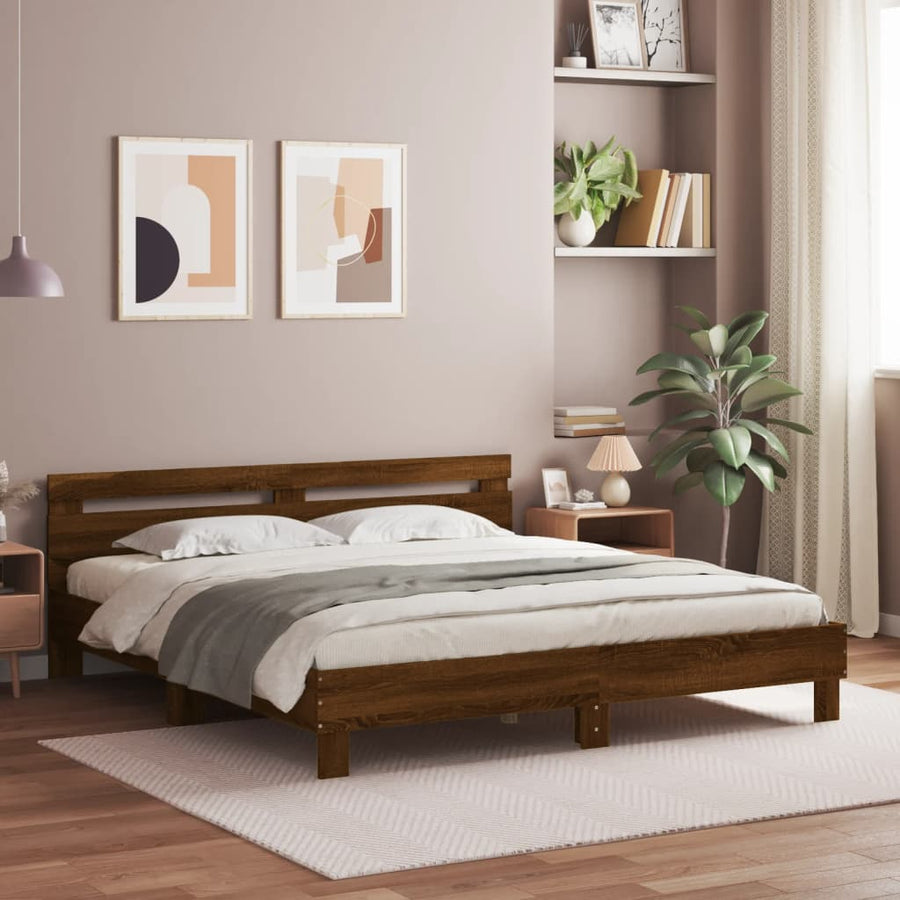 Bedframe met hoofdeinde en LED bruin eikenkleurig 180x200 cm