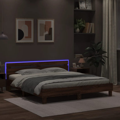 Bedframe met hoofdeinde en LED bruin eikenkleurig 180x200 cm
