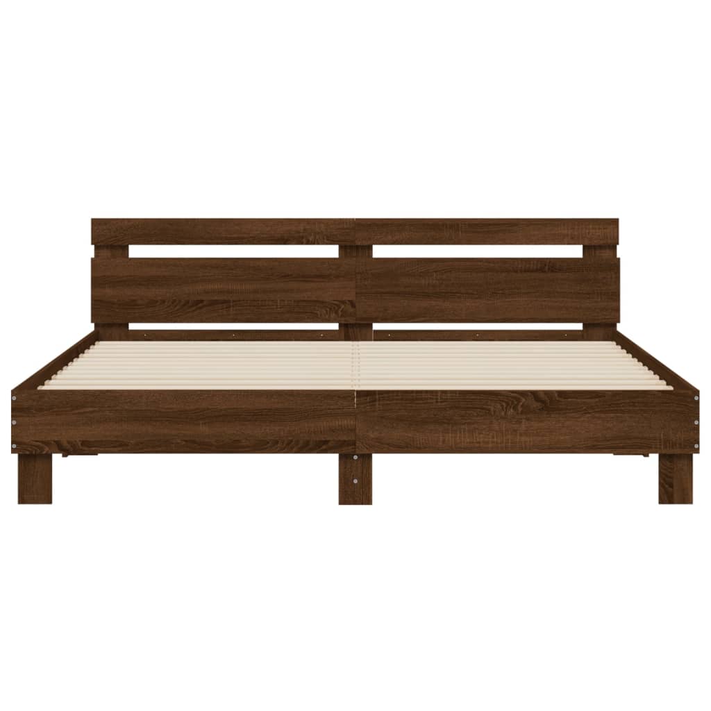 Bedframe met hoofdeinde en LED bruin eikenkleurig 180x200 cm