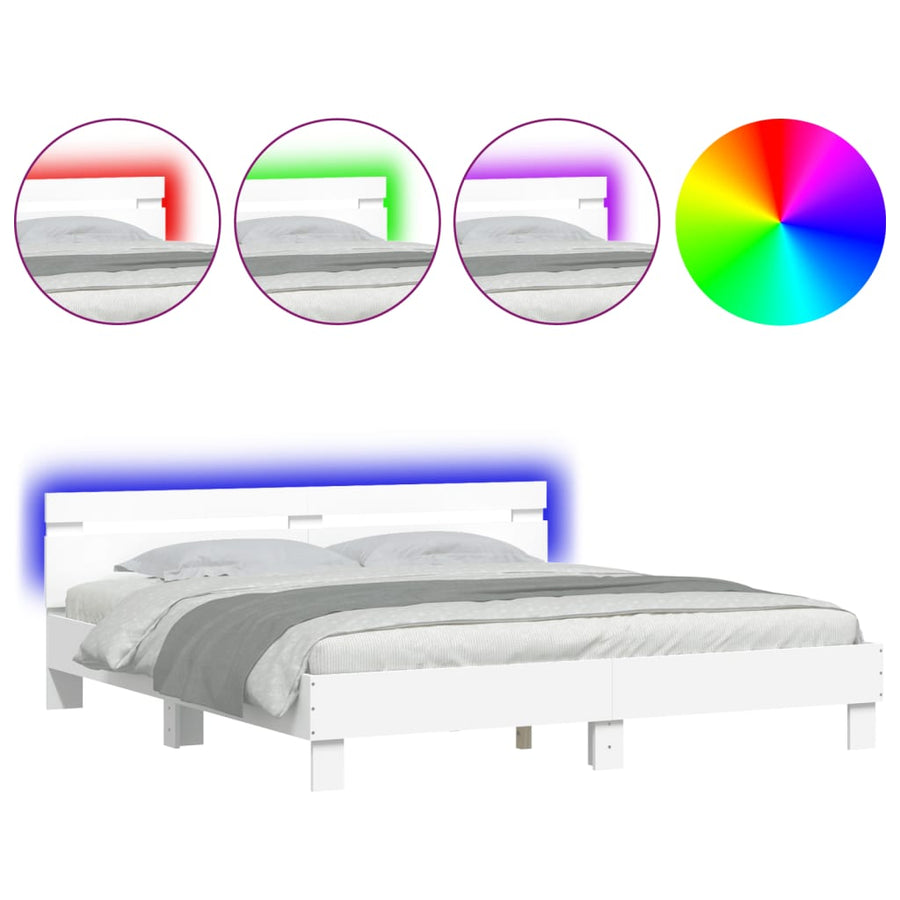 Bedframe met hoofdeinde en LED-verlichting wit 160x200 cm