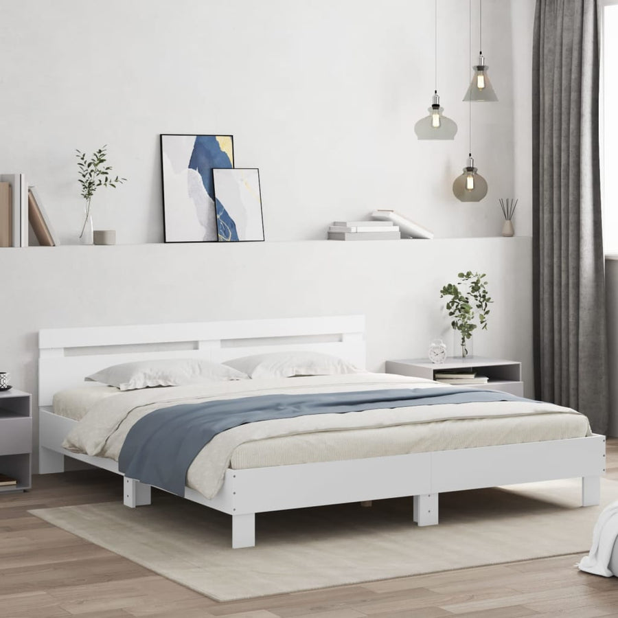 Bedframe met hoofdeinde en LED-verlichting wit 160x200 cm