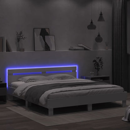 Bedframe met hoofdeinde en LED-verlichting wit 160x200 cm