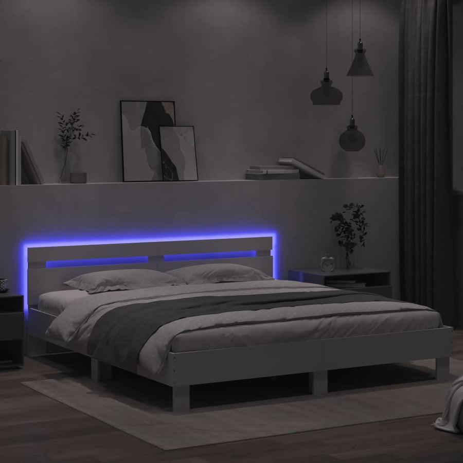 Bedframe met hoofdeinde en LED-verlichting wit 160x200 cm
