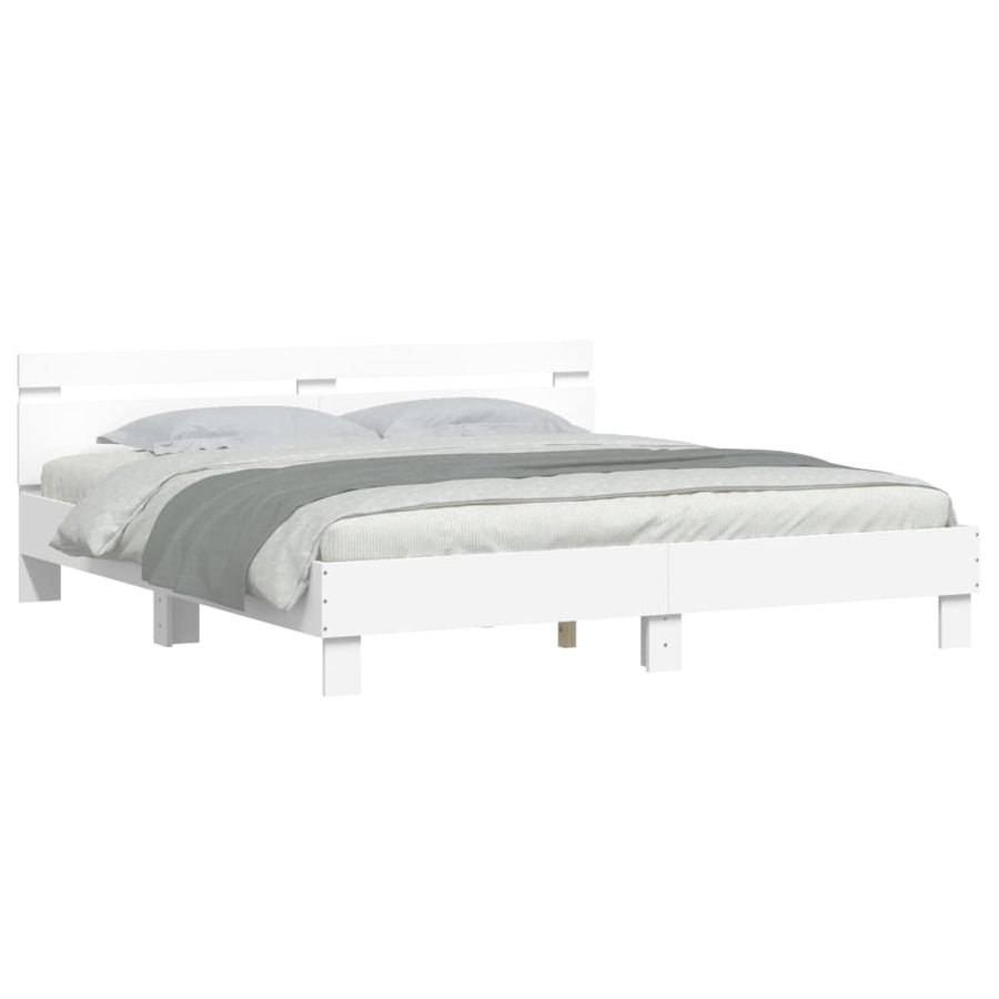 Bedframe met hoofdeinde en LED-verlichting wit 160x200 cm