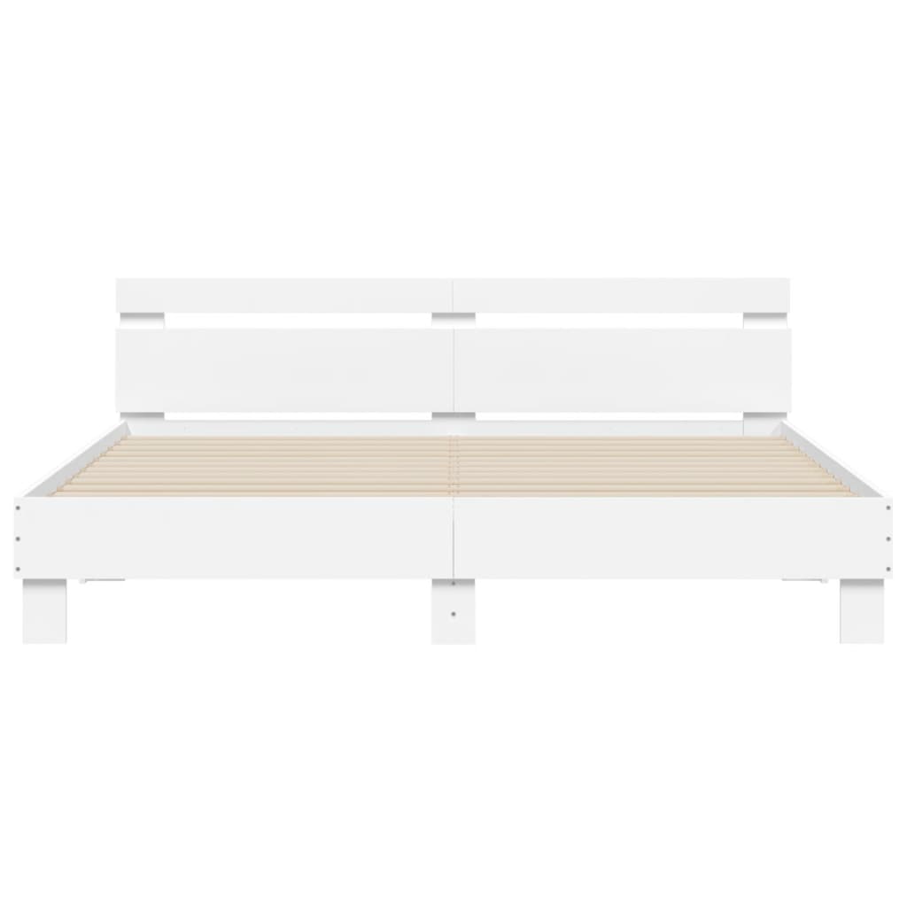 Bedframe met hoofdeinde en LED-verlichting wit 160x200 cm