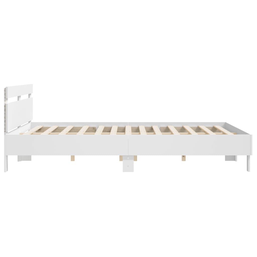 Bedframe met hoofdeinde en LED-verlichting wit 160x200 cm