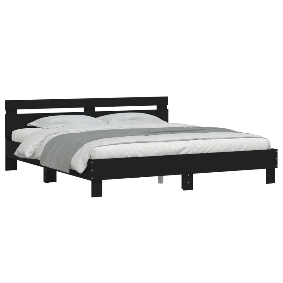 Bedframe met hoofdeinde en LED-verlichting zwart 160x200 cm
