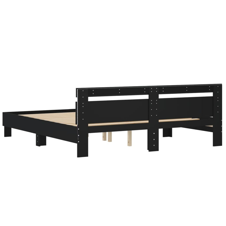 Bedframe met hoofdeinde en LED-verlichting zwart 160x200 cm