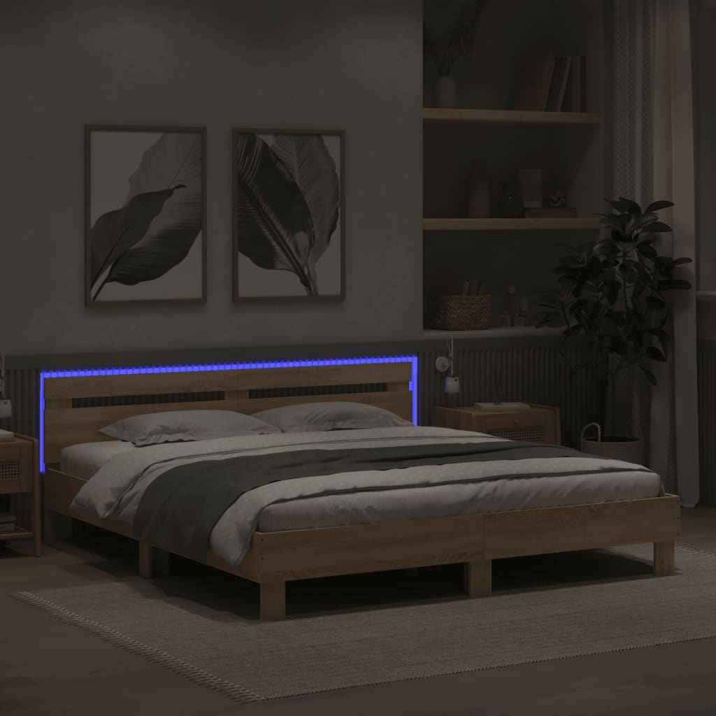 Bedframe met hoofdeinde en LED sonoma eikenkleurig 160x200 cm