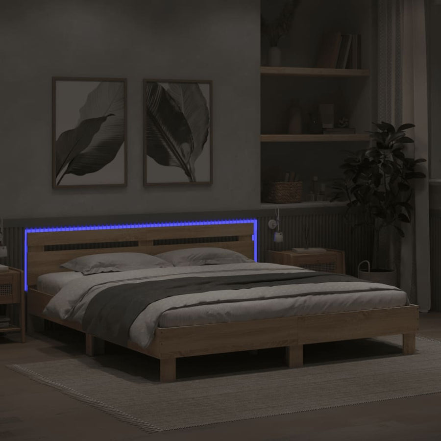 Bedframe met hoofdeinde en LED sonoma eikenkleurig 160x200 cm