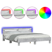 Bedframe met hoofdeinde en LED-licht betongrijs 160x200 cm