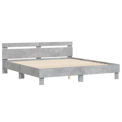 Bedframe met hoofdeinde en LED-licht betongrijs 160x200 cm