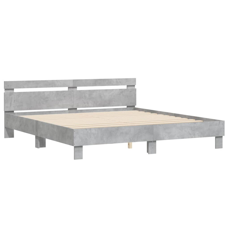Bedframe met hoofdeinde en LED-licht betongrijs 160x200 cm