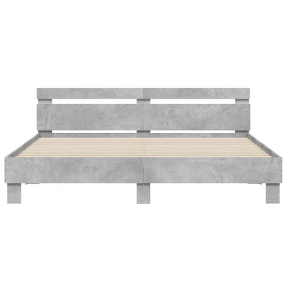 Bedframe met hoofdeinde en LED-licht betongrijs 160x200 cm