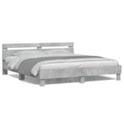 Bed frame with headboard and LED light concrete gray 160x200 cm