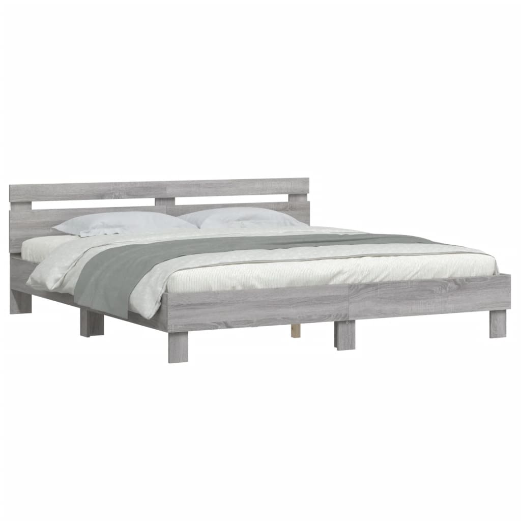 Bedframe met hoofdeinde en LED-licht grijs sonoma 160x200 cm