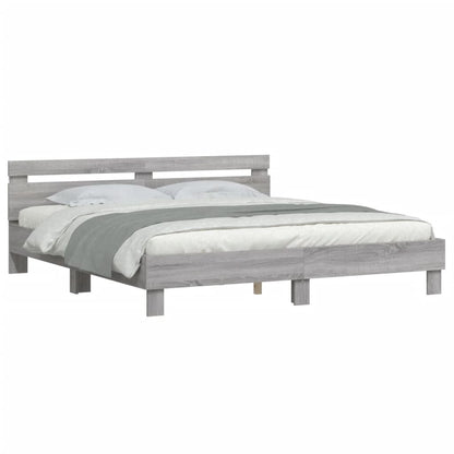 Bedframe met hoofdeinde en LED-licht grijs sonoma 160x200 cm