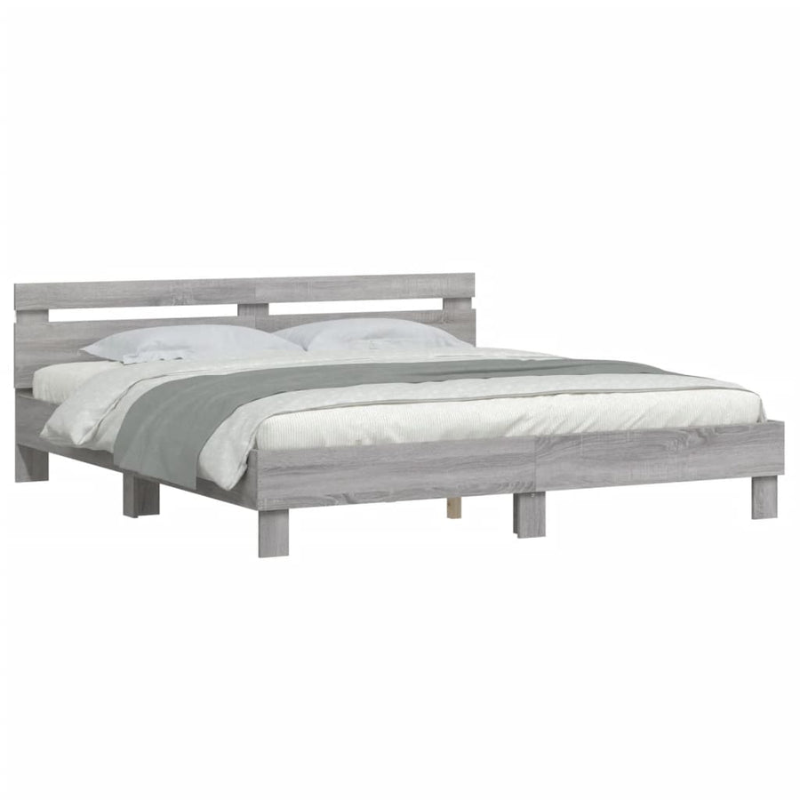 Bedframe met hoofdeinde en LED-licht grijs sonoma 160x200 cm