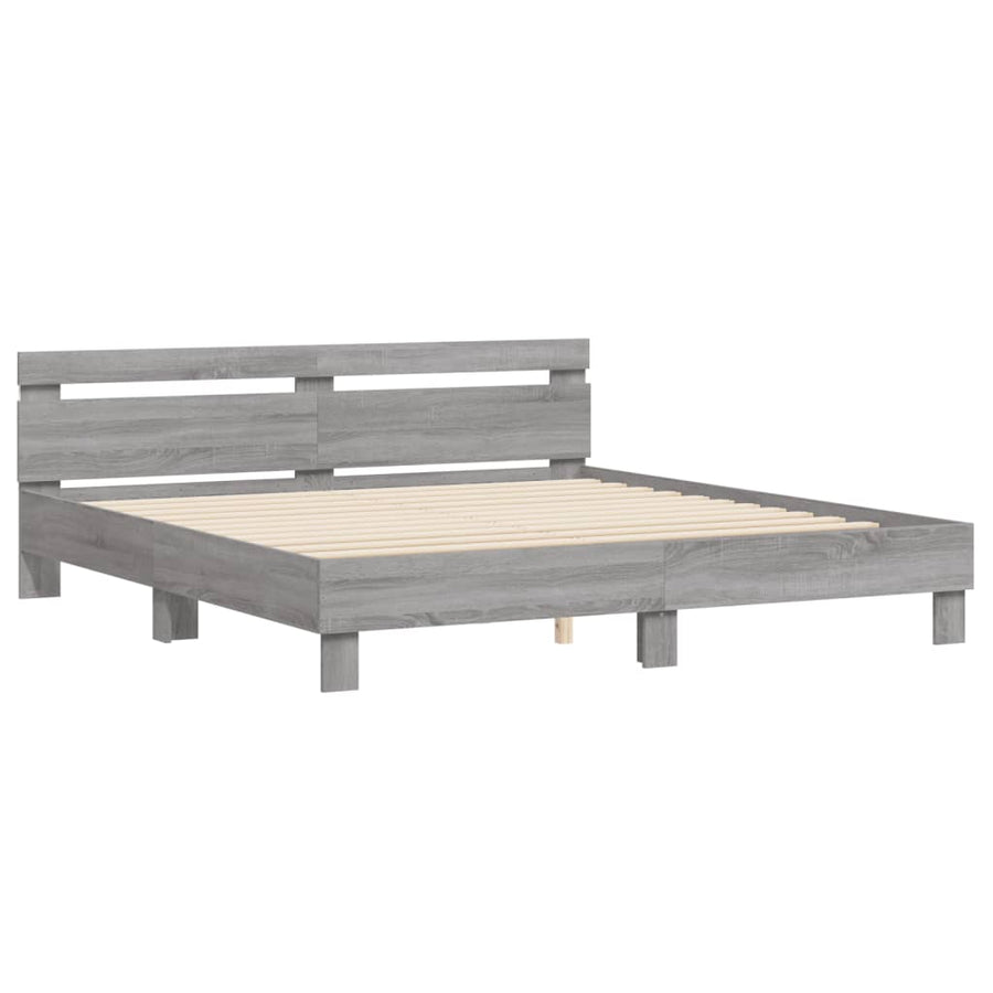 Bedframe met hoofdeinde en LED-licht grijs sonoma 160x200 cm