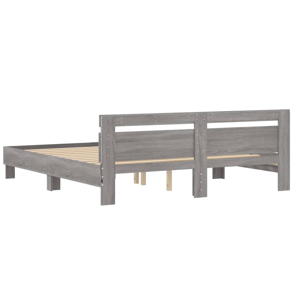 Bedframe met hoofdeinde en LED-licht grijs sonoma 160x200 cm