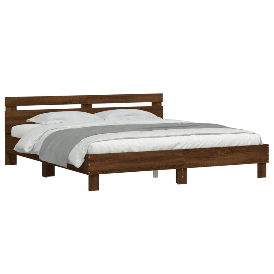 Bedframe met hoofdeinde en LED bruin eikenkleurig 160x200 cm