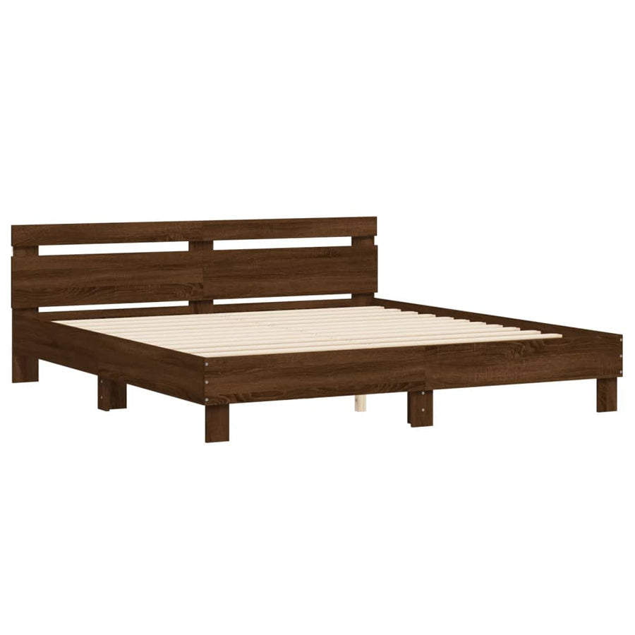 Bedframe met hoofdeinde en LED bruin eikenkleurig 160x200 cm