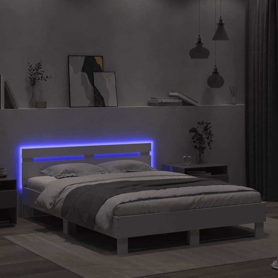 Bedframe met hoofdeinde en LED wit 150x200 cm