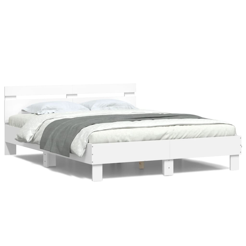 Bedframe met hoofdeinde en LED wit 150x200 cm