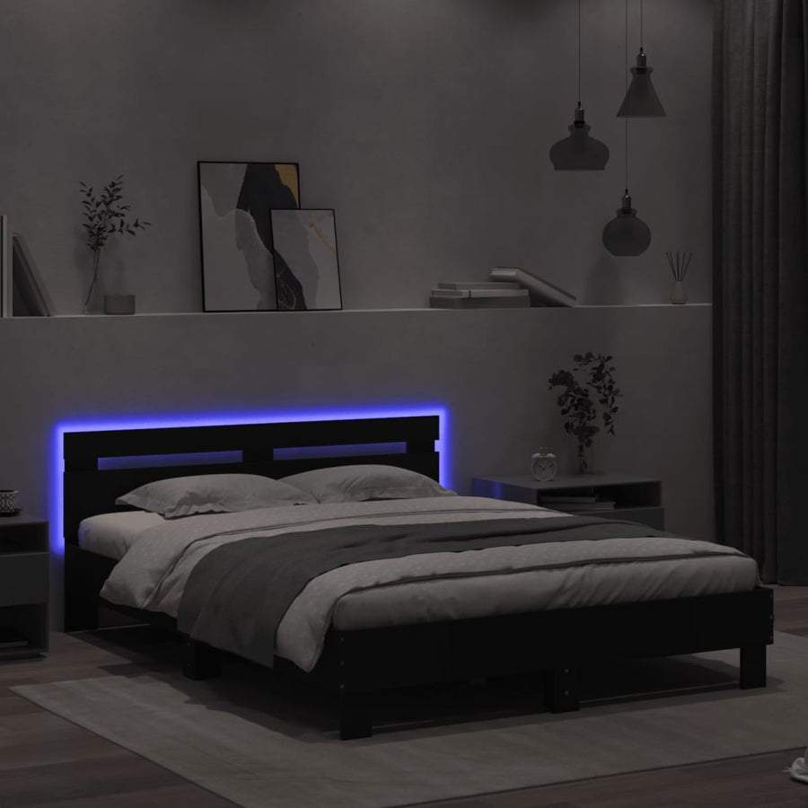 Bedframe met hoofdeinde en LED zwart 150x200 cm