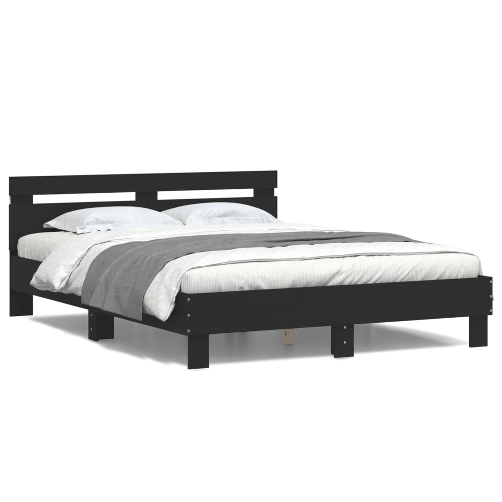 Bedframe met hoofdeinde en LED zwart 150x200 cm