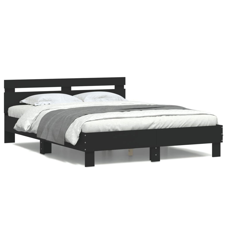 Bedframe met hoofdeinde en LED zwart 150x200 cm