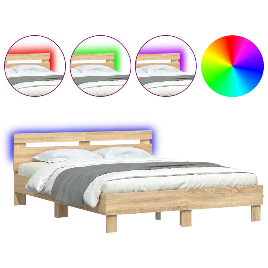 Bedframe met hoofdeinde en LED sonoma eikenkleurig 150x200 cm