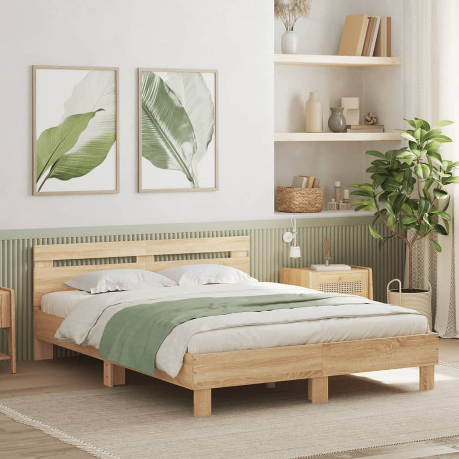 Bedframe met hoofdeinde en LED sonoma eikenkleurig 150x200 cm