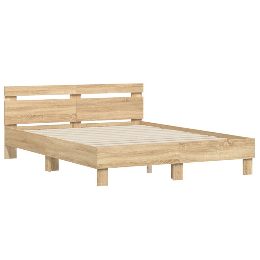Bedframe met hoofdeinde en LED sonoma eikenkleurig 150x200 cm